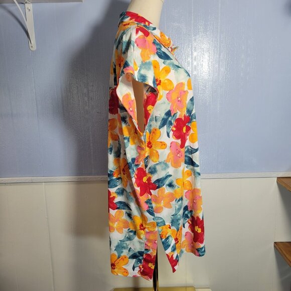 Lularoe Extra Large Orange Red Colorful Floral Collared Button Shortsleeve Shirt - Picture 6 of 9